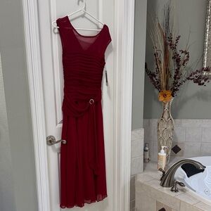 Signature by Sangria Deep Red Ruched Maxi Dress with Sheer Yoke